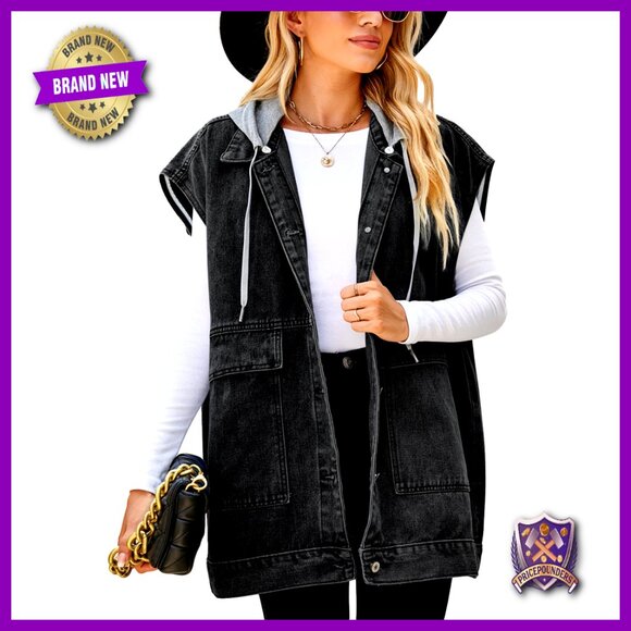 Oversized Denim Vest Button Down Sleeveless Y2K Retro Casual Waistcoat Shacket